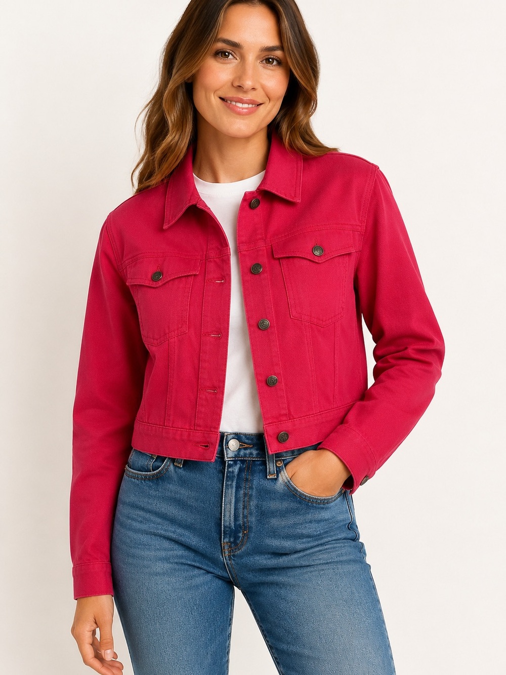 Xhilaration Women's Bright Pink Cotton Trucker Jacket Sz XL